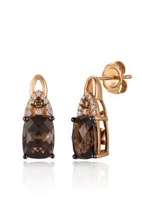 Chocolate Quartz with Vanilla Diamonds and Chocolate Diamonds  Earrings in 14K Strawberry Gold