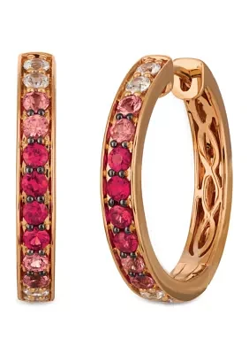 Pink Sapphire, White Sapphire and Rubies Earrings in 14K Strawberry Gold®