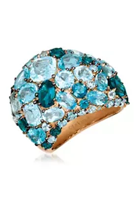 Le Vian® 1/8 ct. t.w. Vanilla Diamond® and 10.86 ct. t.w. Blue Topaz Ring in 14K Strawberry Gold®