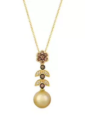 Le Vian® 1/3 ct. t.w. Diamond and Freshwater Pearl Pendant Necklace in 14K Honey Gold™