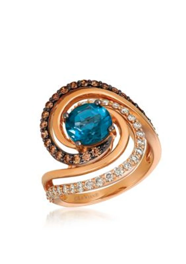 Creme Brulee® 2 ct. t.w. Deep Sea Blue Topaz™, 3/8 ct. t.w. Chocolate Diamonds®, 3/8 ct. t.w. Nude Diamonds™ Ring in 14K Strawberry Gold®