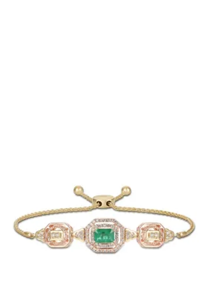 1.36 ct. t.w. Emerald and 3/4 ct. t.w. Nude Diamonds™ Bolo Bracelet in 14K Two Tone Gold