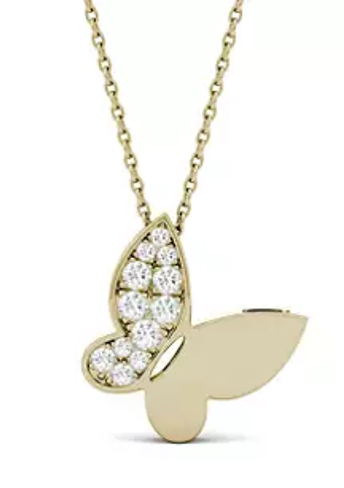 Charles & Colvard 1/6 ct. t.w. Lab Created Moissanite Butterfly Pendant in 14K Gold