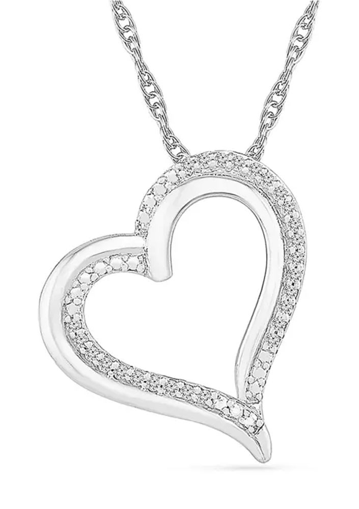 Heart Locket Necklace Diamond Accents Sterling Silver