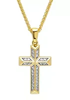 Belk & Co. Lab Created Cubic Zirconia Cross Pendant Necklace in 14K Gold Plated .925 Sterling Silver