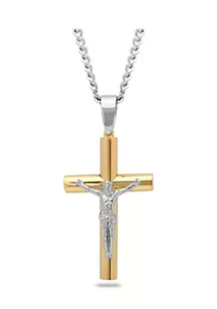 Belk & Co. Rounded Crucifix Pendant Necklace in Two-Tone Stainless Steel