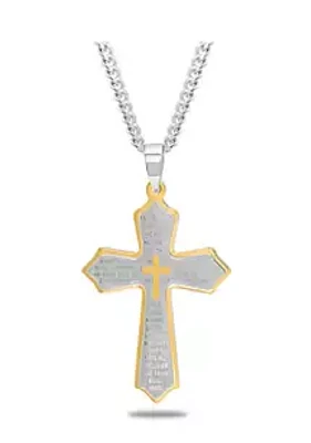 Belk & Co. The Lord's Prayer Cross Pendant Necklace in Two-Tone Stainless Steel