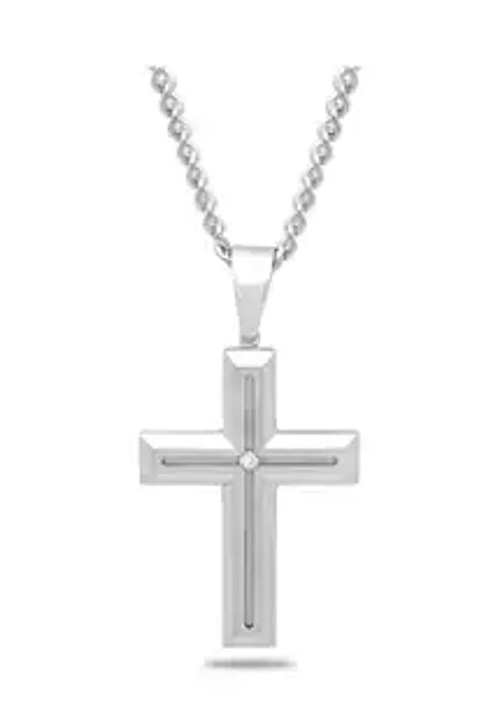Belk & Co.  Diamond Accent Beveled Cross Pendant Necklace in Stainless Steel