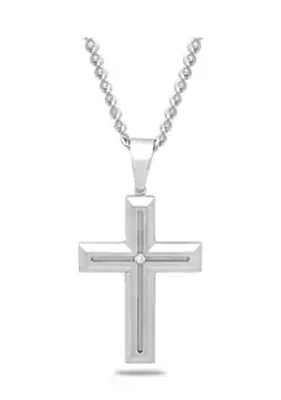 Belk & Co.  Diamond Accent Beveled Cross Pendant Necklace in Stainless Steel