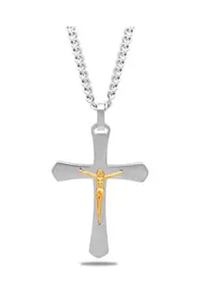 Belk & Co. Tapered Crucifix Pendant Necklace in Two-Tone Stainless Steel