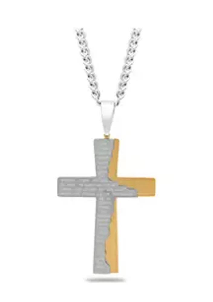 Belk & Co. The Lord's Prayer Tablet Cross Pendant Necklace in Two-Tone Stainless Steel