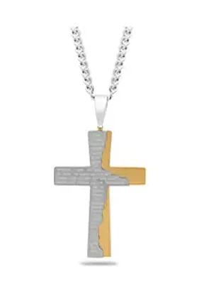 Belk & Co. The Lord's Prayer Tablet Cross Pendant Necklace in Two-Tone Stainless Steel