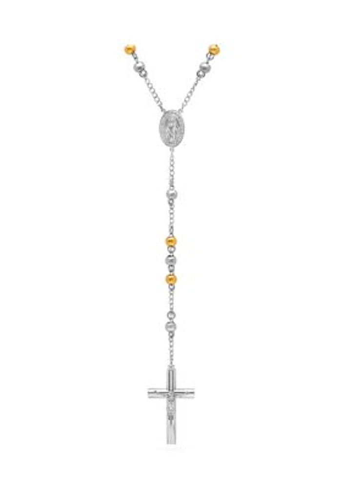 Madonna and Crucifix Rosary Necklace in Two-Tone Stainless Steel