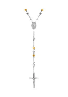 Madonna and Crucifix Rosary Necklace in Two-Tone Stainless Steel