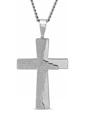 The Lord's Prayer Tablet Cross Pendant in Stainless Steel