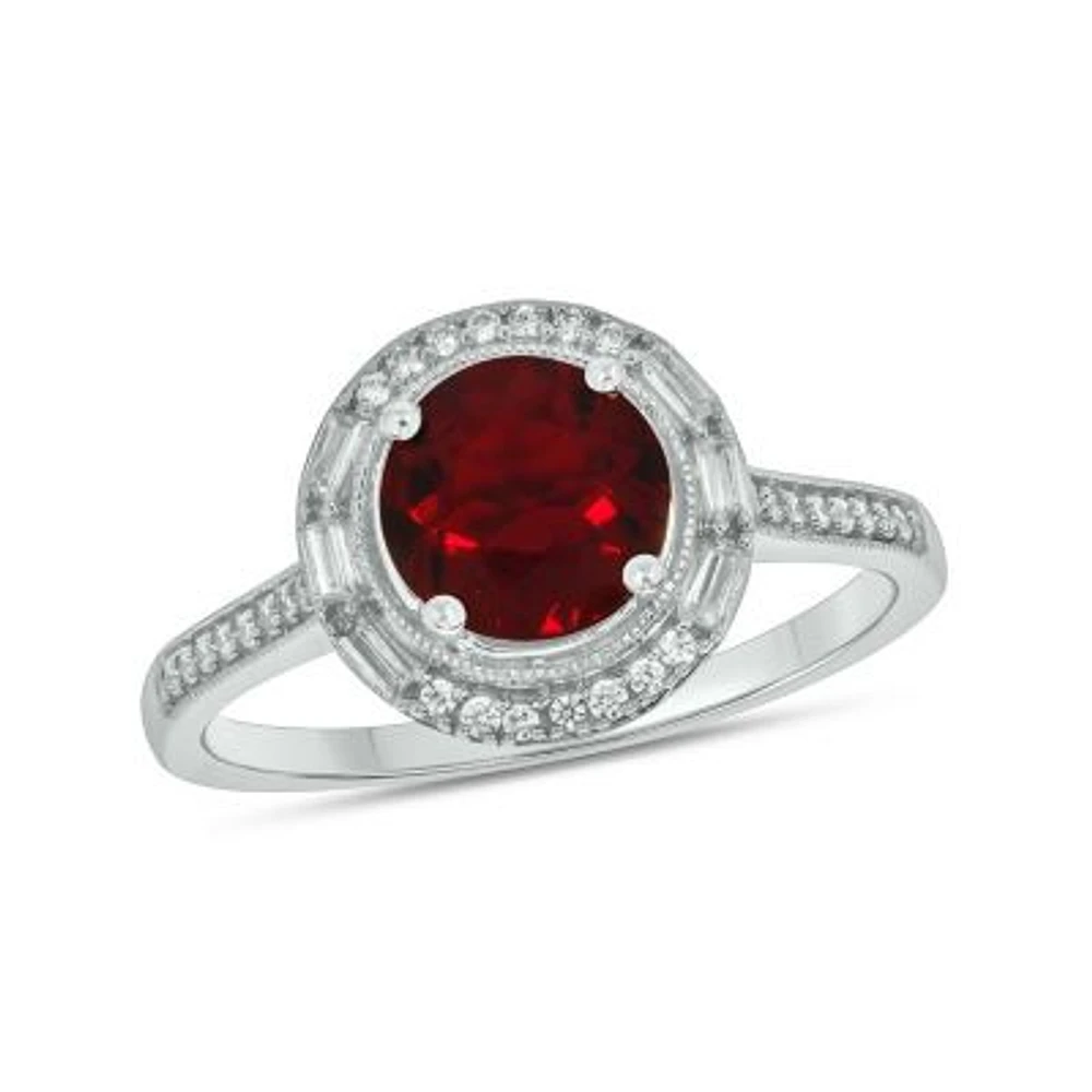 1/6 ct. t.w. Diamond and 1.0 Created Ruby Ring Streling Silver