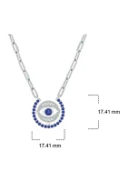 1/10 ct. t.w. Diamond and 7/8 ct. t.w. Created Blue Sapphire Evil Eys Paper Clip Necklace In Sterling Silver