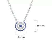 1/10 ct. t.w. Diamond and 7/8 ct. t.w. Created Blue Sapphire Evil Eys Paper Clip Necklace In Sterling Silver