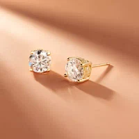 18K Gold Plated Sterling Silver Solitaire Moissanite Earrings