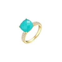 Genuine Amazonite and White Topaz Ring in 18K Gold-plated Sterling Silver