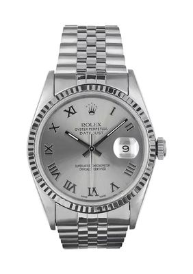 Men’s 36 Millimeter Stainless Steel Rolex DateJust Jubilee with Gray with Roman Dial & 18k Fluted Bezel Watch - FINAL SALE, NO RETURNS
