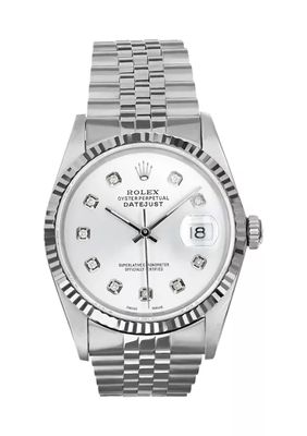 Men’s 36 Millimeter Stainless Steel Rolex DateJust Jubilee with Silver Diamond Dial and 18k Fluted Bezel Watch - FINAL SALE, NO RETURNS