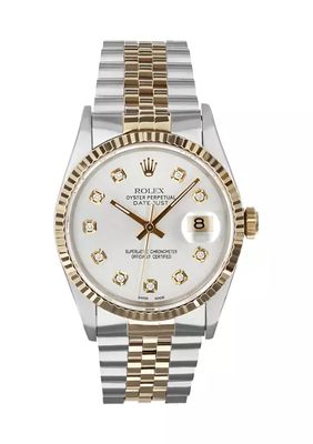 Men’s 36 Millimeter Stainless Steel and 18kt Gold Rolex DateJust Jubilee with Silver Diamond Dial and 18k Gold Fluted Bezel Watch - FINAL SALE, NO RETURNS