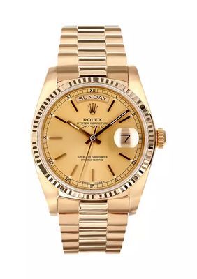 Men’s 36 Millimeter 18k Presidential Day/Date with Champagne Dial and 18k Fluted Bezel Watch - FINAL SALE, NO RETURNS