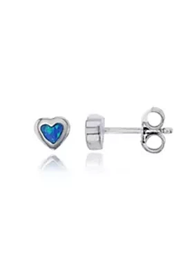 Bijoux Du Soleil Lab Created Sterling Silver Rhodium 5.6mm Created Opal Heart Stud