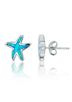 Bijoux Du Soleil Lab Created Sterling Silver Rhodium 11.25x10.3mm Created Opal Star Fish Stud