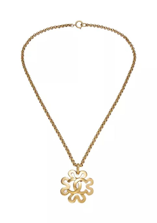 Gold Squiggle Border 'CC' Necklace