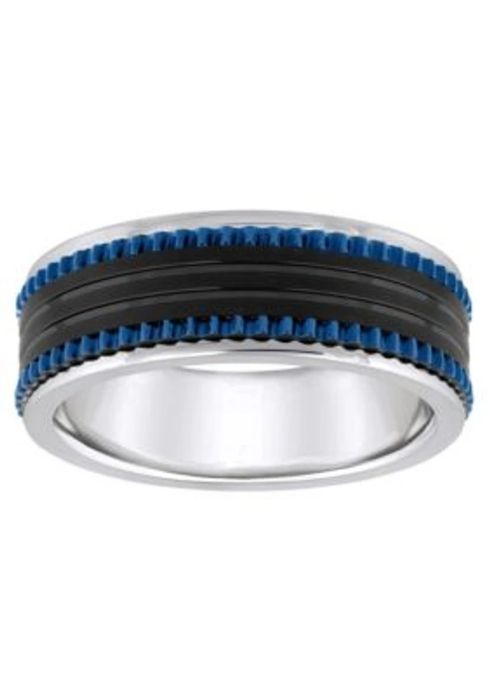 Men's Blue and Black Ion-Plated Stainless Steel Wedding Band