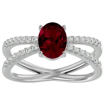 Lab Created 1 1/2 Carat Oval Shape Ruby and Halo Diamond Ring Sterling Silver