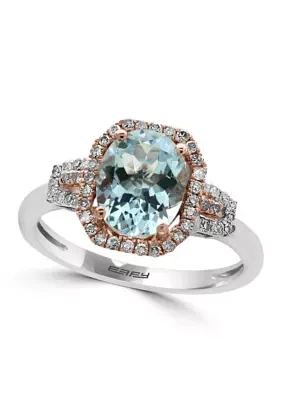 Aquamarine & Diamond Ring 14K White Rose Gold