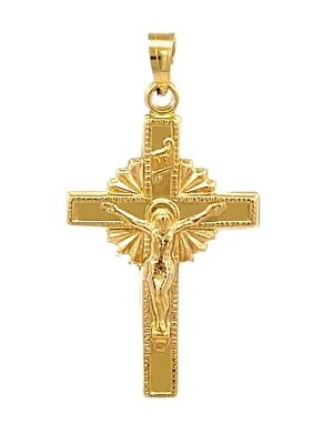 14K Yellow Gold Sunburst Crucifix