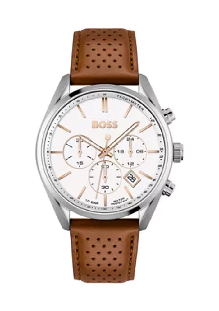 Brown Strap White Dial Watch 