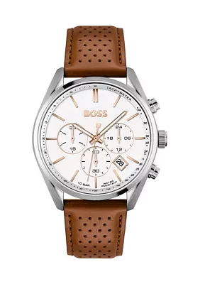 Brown Strap White Dial Watch 