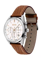 Brown Strap White Dial Watch 