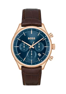 Brown Strap Blue Dial Watch 