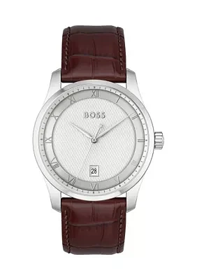 Principle Brown Strap Silver Dial Watch