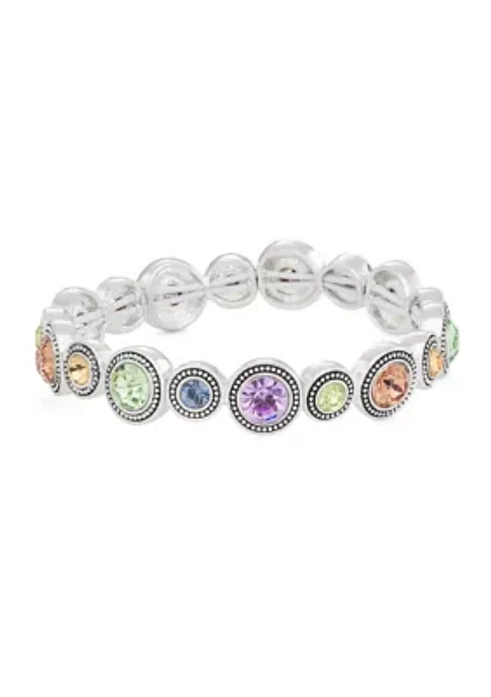 Silver Tone Multi Glass Stretch Bracelet 