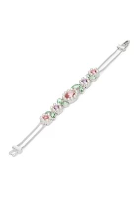 Silver Tone Pink Flower Flex Bracelet
