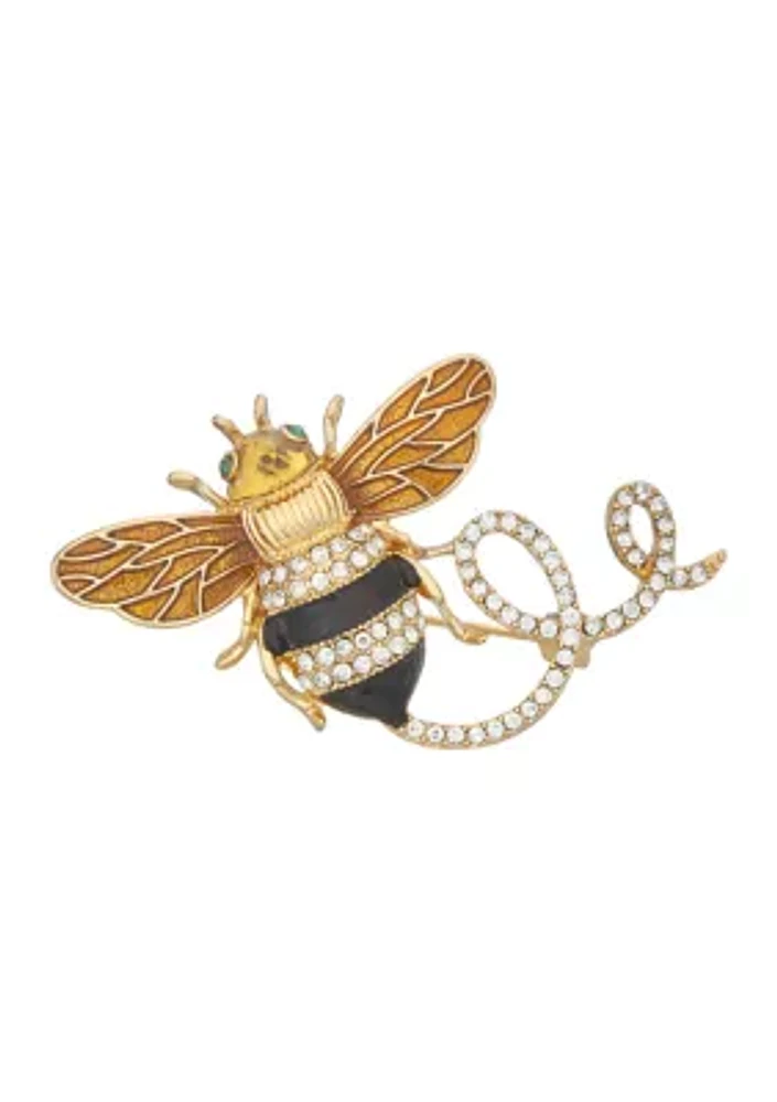 Gold Tone Black Crystal Summer Bee Pin