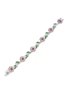 Silver Tone Pink Flower Flex Bracelet - Boxed