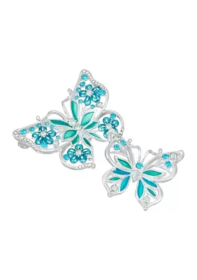 Silver Tone Blue Butterflies Pin - Boxed