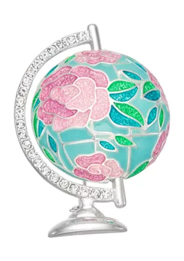 Silver Tone Flower Globe Pin - Boxed