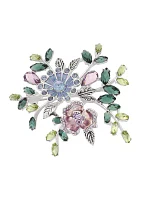 Silver Tone Stone Flower Pin - Boxed