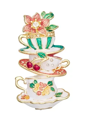 Gold Tone Tiered Tea Cups Pin - Boxed