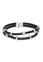 Silver Tone Leather Stretch Bracelet