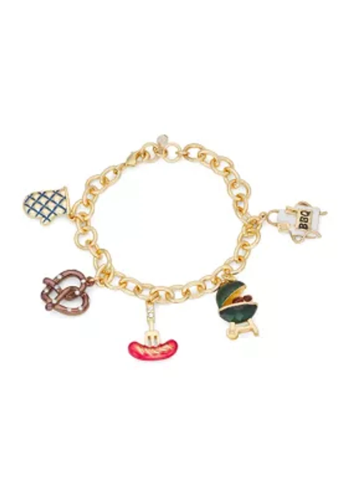 Gold Tone BBQ Charm Flex Bracelet